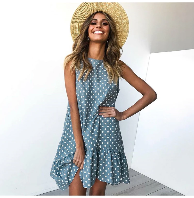Robe à pois à volants pour femmes, fibre, col rond, ourlet adt, neuf