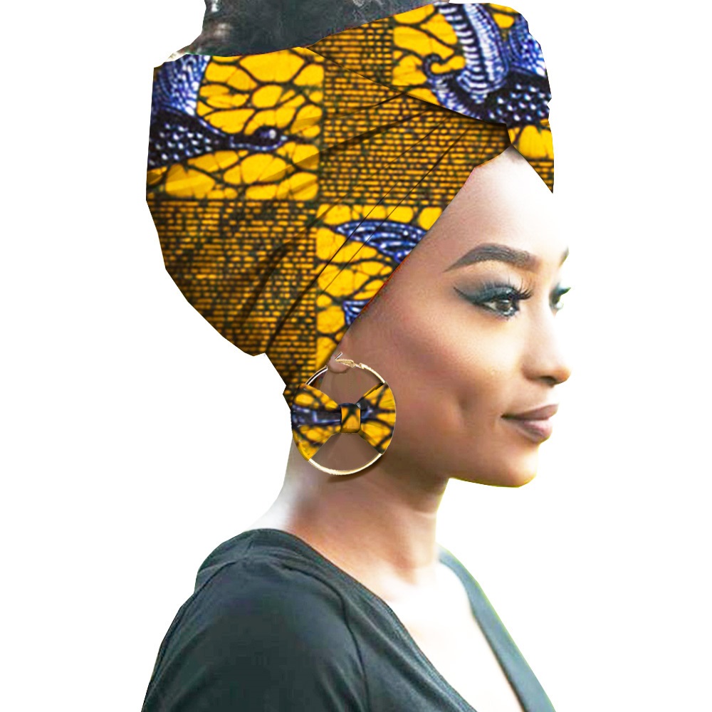 Bandeau pour femme à imprimé africain en coton avec boucles d'oreilles assorties, cagoule, foulard, bandeau, ensemble de bandeaux pour femme, accessoires pour cheveux