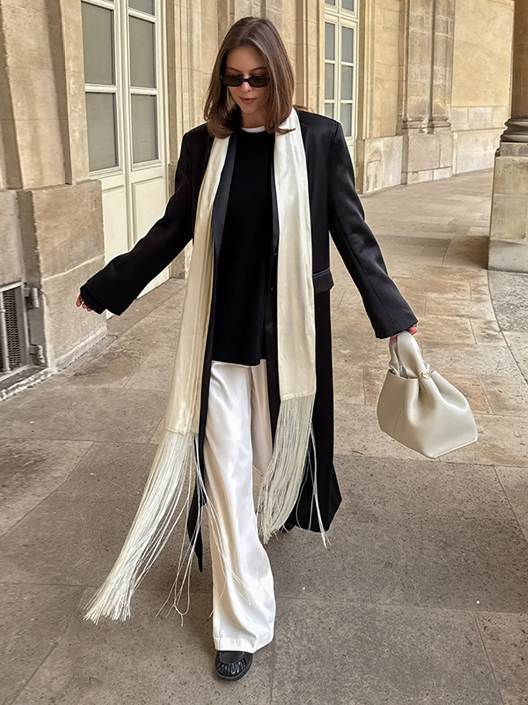 Nouvelle ceinture longue en satin à franges, bord étroit, douce et chic, avec pompons unis, élégante, style oriental, accessoire de taille 2026