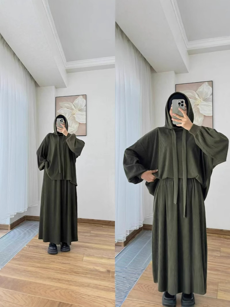 Eid femmes sweat à capuche jupes costume sweat à capuche haut Ensemble jupe longue 2 pièces Ensemble modeste musulman dubaï tenues Ramadan maroc