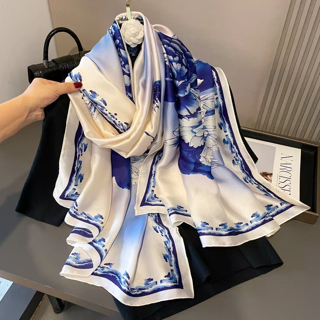 2025 nouvelle mode impression grand châle enveloppes Foulard en soie femmes marque de luxe Satin bandeau Hijab Bandana Turban Foulard été plage