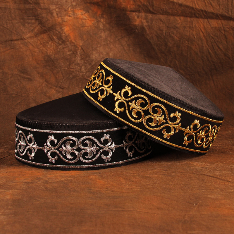 Chapeaux kazakhs pour hommes, noirs, brodés, pour la scène, la danse, les fêtes, chapeaux de Dubaï, Kufi, Hijab, vêtements kazakhs, casquette traditionnelle