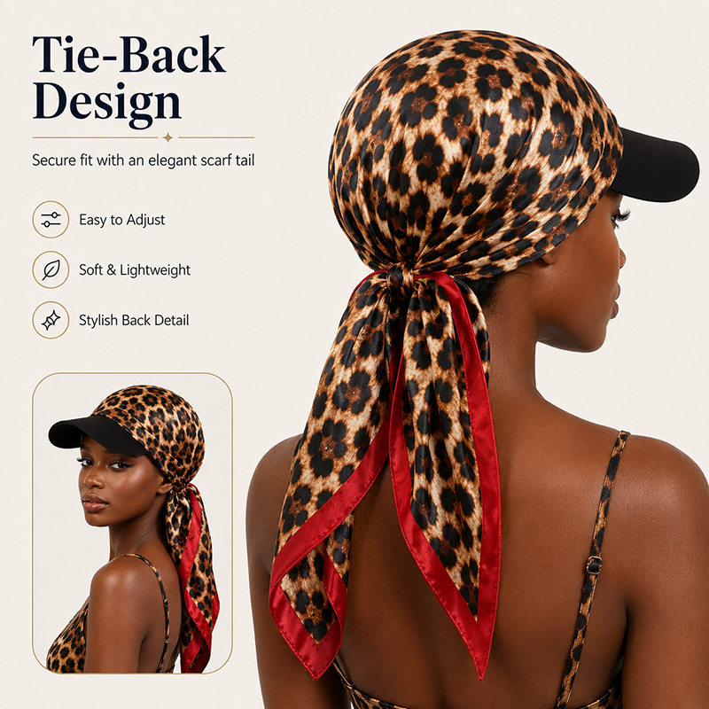 Casquette de baseball pour femme avec foulard intégré, en satin imprimé, protection solaire, à nouer, pour l'extérieur, été, visière pare-soleil