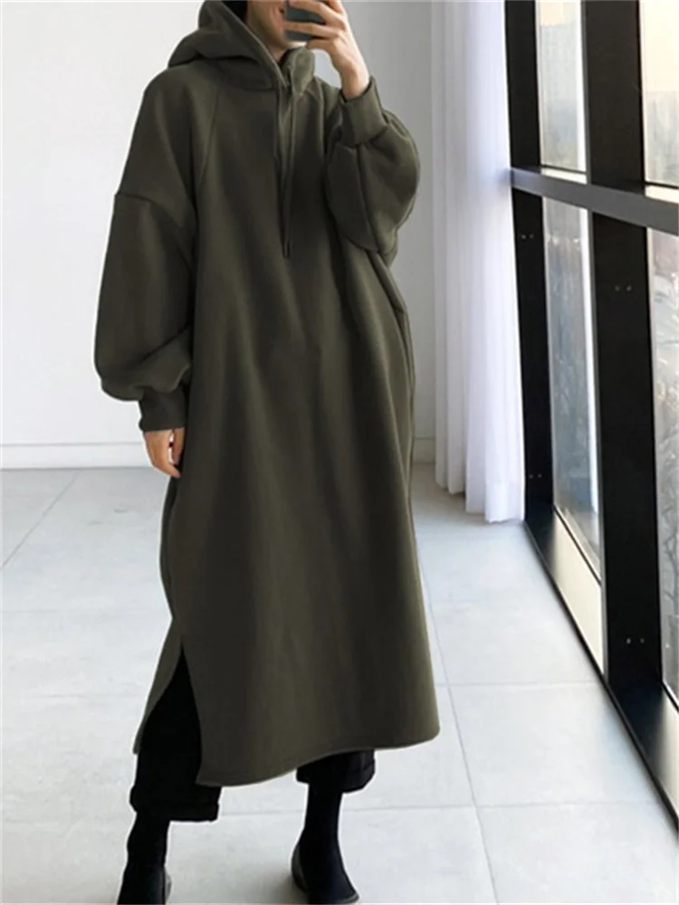 Sweats à capuche longs doublés sourire pour femmes, pull à capuche monochrome, manches longues, mode décontractée, automne et hiver, PVD féminin, Y-Y2K