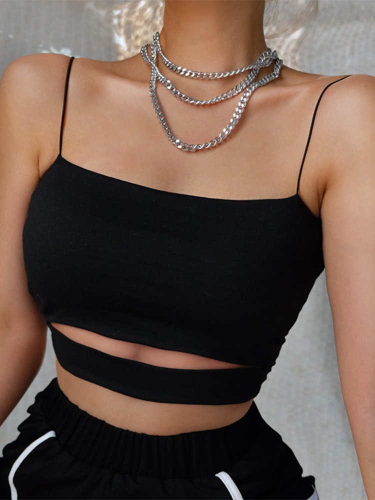 2025 nouvelle mode chaude Sexy femmes été Sexy décontracté sans manches découpé t-shirt court haut court gilet sangle débardeur chemisier