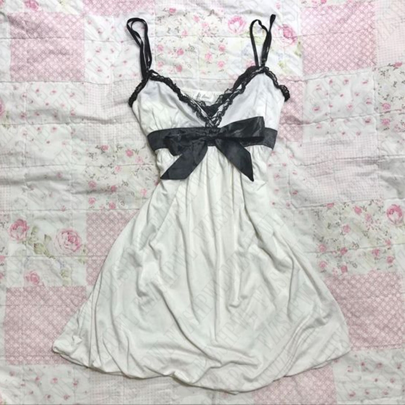 Robe en dentelle monochromatique pour femme avec décoration de nœud, haut Y2K doux et décontracté, sexy, rue, rock, esthétique, rétro, punk, Harajuku, hop