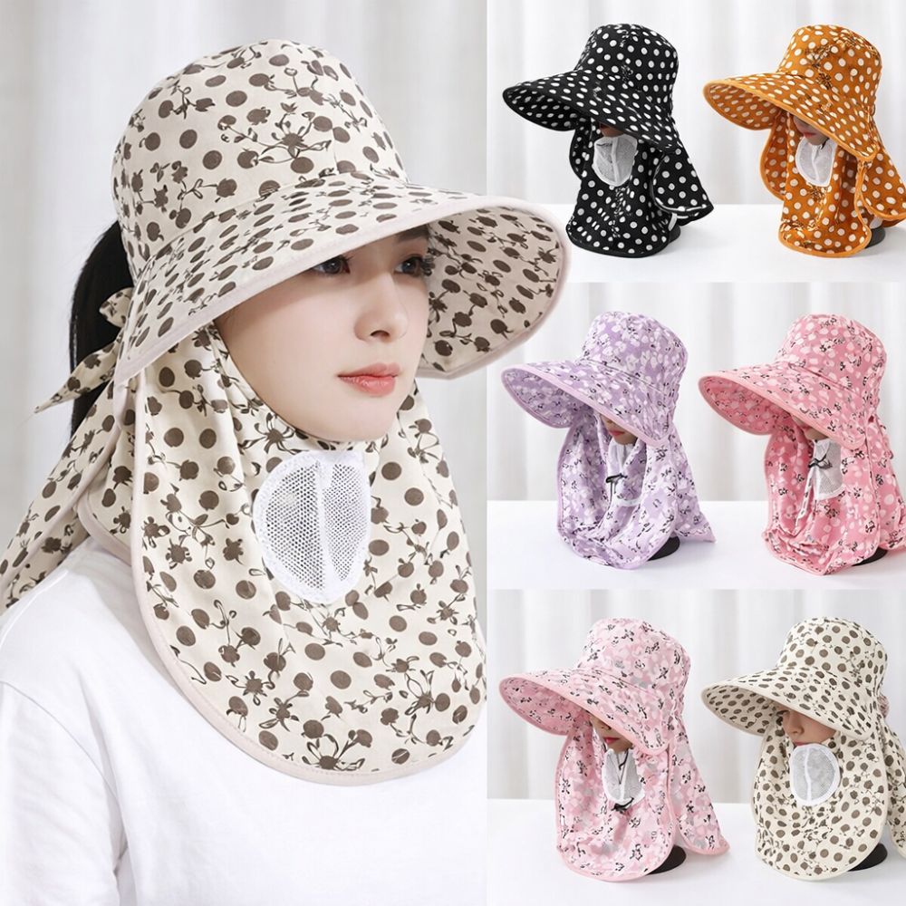 Chapeau de soleil à large bord avec masque facial intégré, respirant, protection UV, pour la cueillette du thé, chapeau de travail, entièrement enveloppant, léger, style pêcheur, pour l'été et les activités de plein air