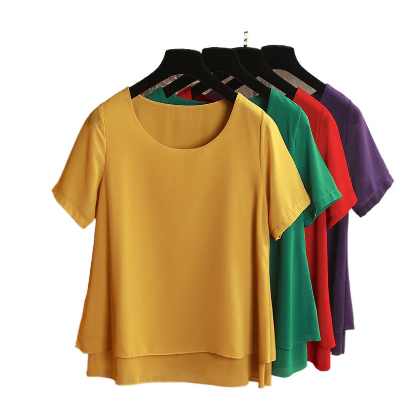 Blouses en mousseline de soie pour femmes, hauts à manches courtes et col rond, chemises de travail féminines, blouses à la mode pour femmes.