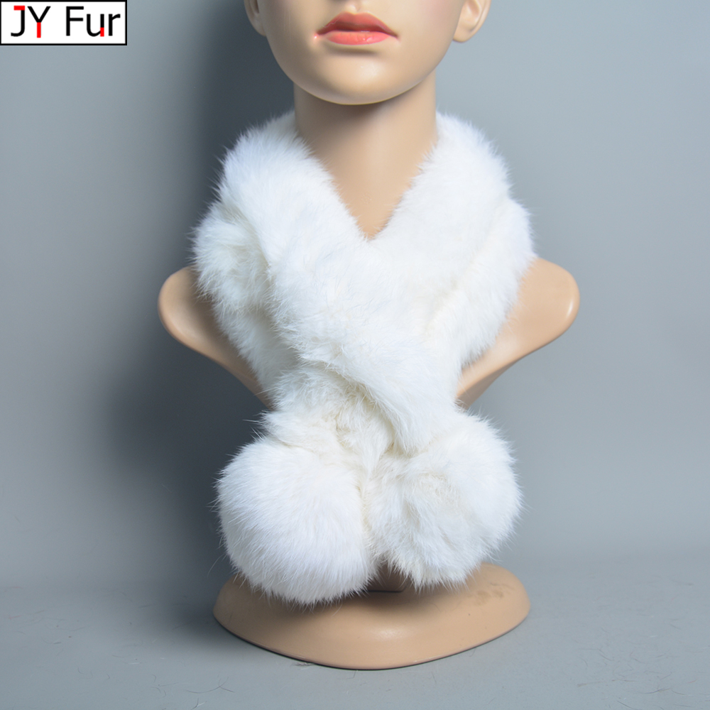 Nouvelle Écharpe en Véritable Fourrure de Lapin Russe pour Femme 2026 – Châle Hiver Chaud en Fourrure Naturelle avec Pompons Moelleux