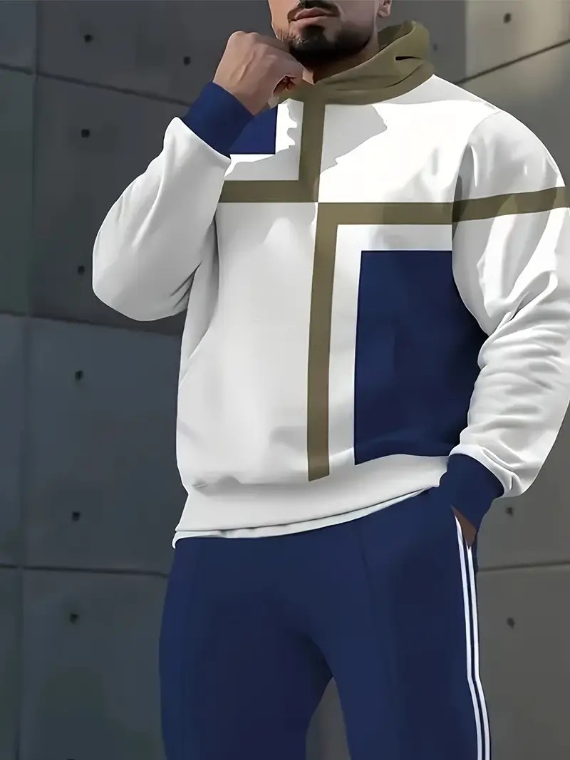 Le nouvel ensemble pour hommes pour le printemps et l'automne 2025 présente une impression de motifs à carreaux 3D décontractés, à la mode, confortables et douces