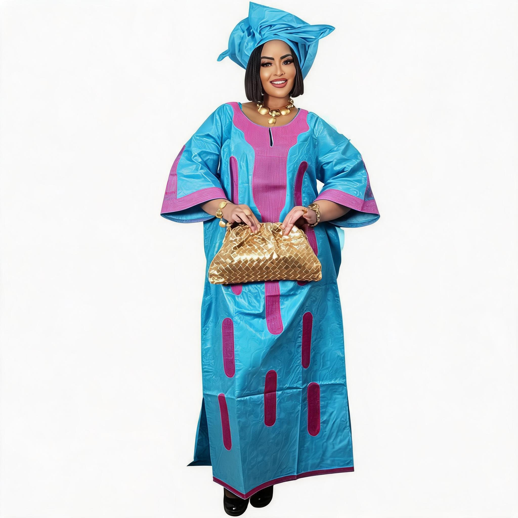 Robes africaines pour femmes grande taille, robe longue avec écharpe, design brodé Bazin Riche