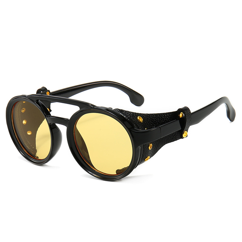 Lunettes de soleil steampunk pour voyages d'été, hommes et femmes, lunettes de soleil classiques avec monture en cuir ronde, verres punk UV400