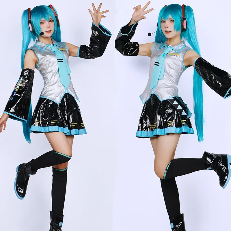 Miku Cosplay ensemble complet en cuir argenté tissu Costume Miku Cosplay chapeaux Costume tenue JK robe de marin lycée uniforme Hallow