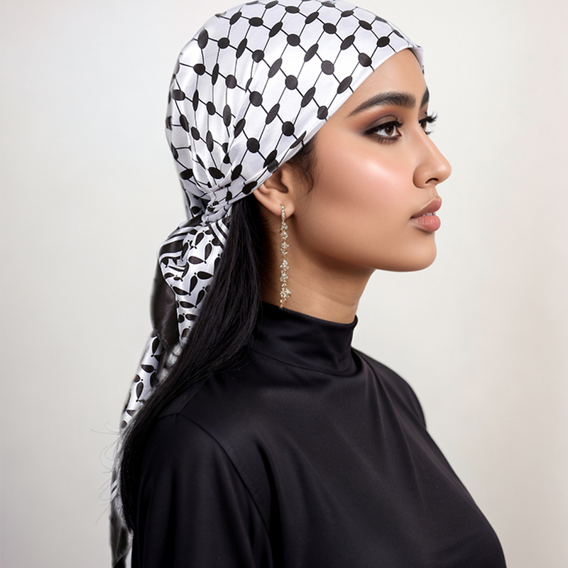 Foulard carré en Satin de soie arabe pour femmes musulmanes, imprimé numérique, élégant, décontracté, bandeau pour cheveux, 90x90cm, nouvelle collection