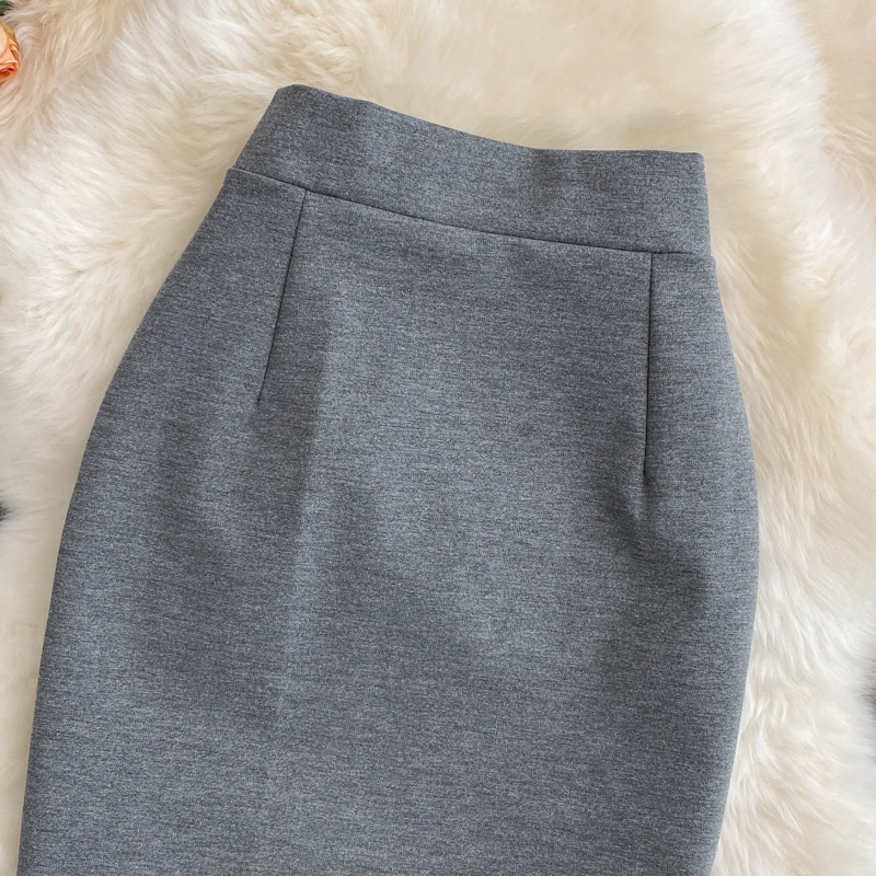 Jupe femme solide taille haute travail jupe crayon 2025 nouvelle mode dames coupe ajustée fendue bureau OL jupe gris rouge noir jupes