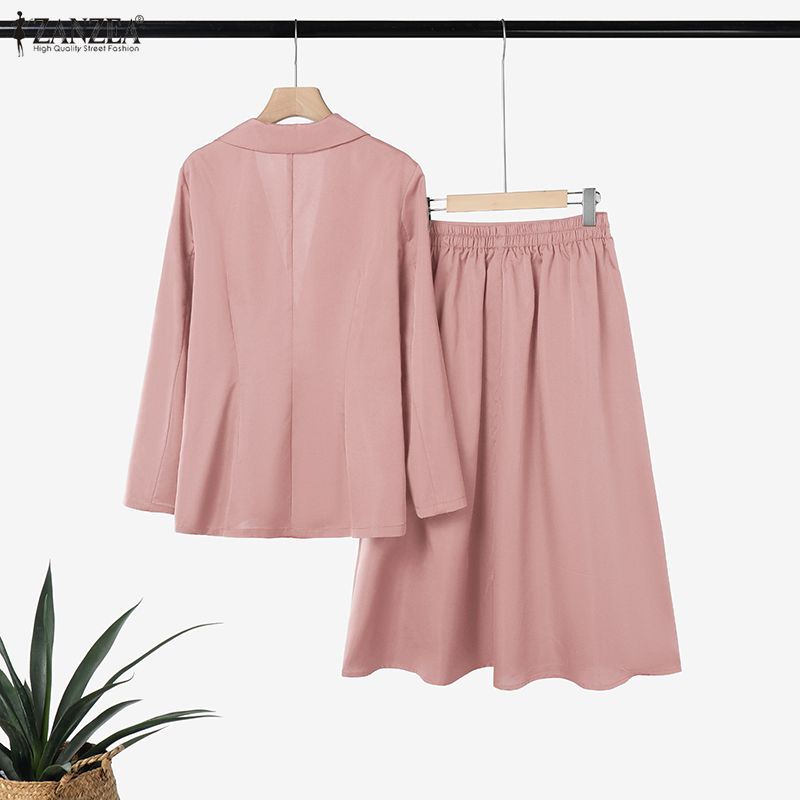 Ensemble de jupe et blazer élégant pour femme, tenue de bureau, blazer à manches longues et jupe plissée trapèze, ensemble 2 pièces, tenue de jupe ZANZEA tendance
