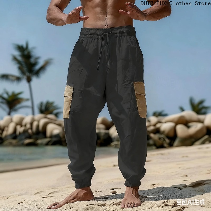 Pantalons en coton et lin pour hommes, pantalons décontractés respirants doux et confortables, pantalons de travail pour hommes de rue et de vacances à la mode