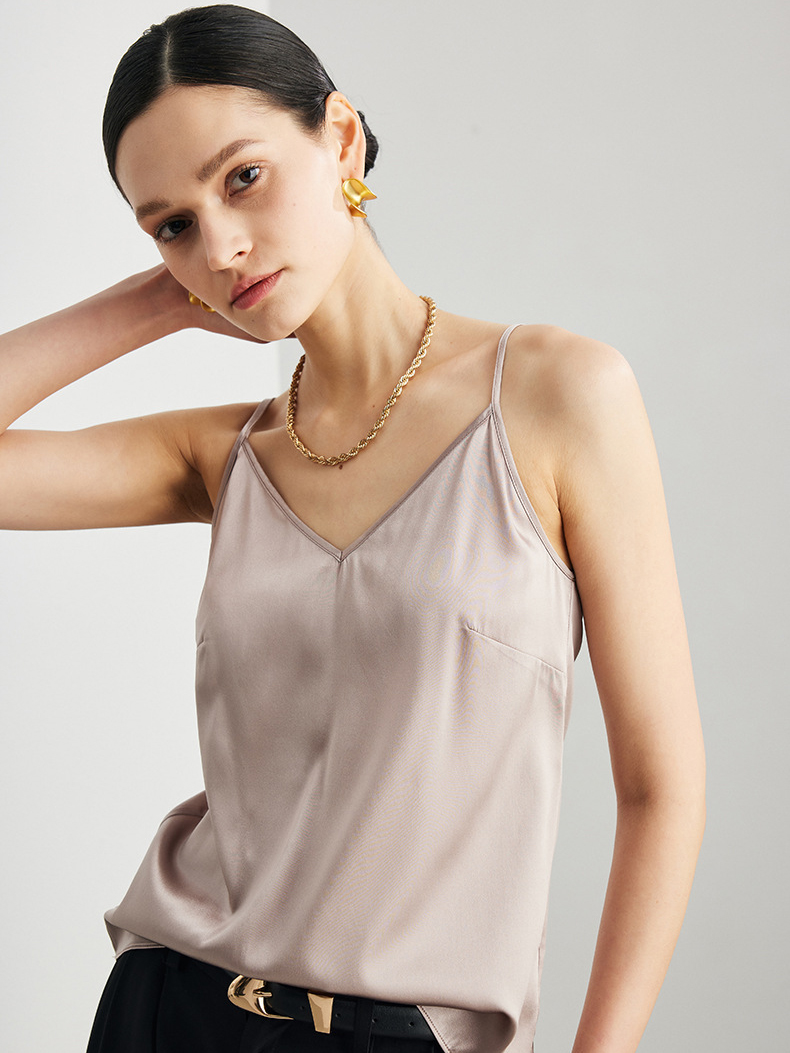 SuyaDream. Camisoles en soie pour femmes, 90% soie véritable, col en V, sans manches, t-shirt chic, camisoles unies, gilets printemps-été 2026, champagne