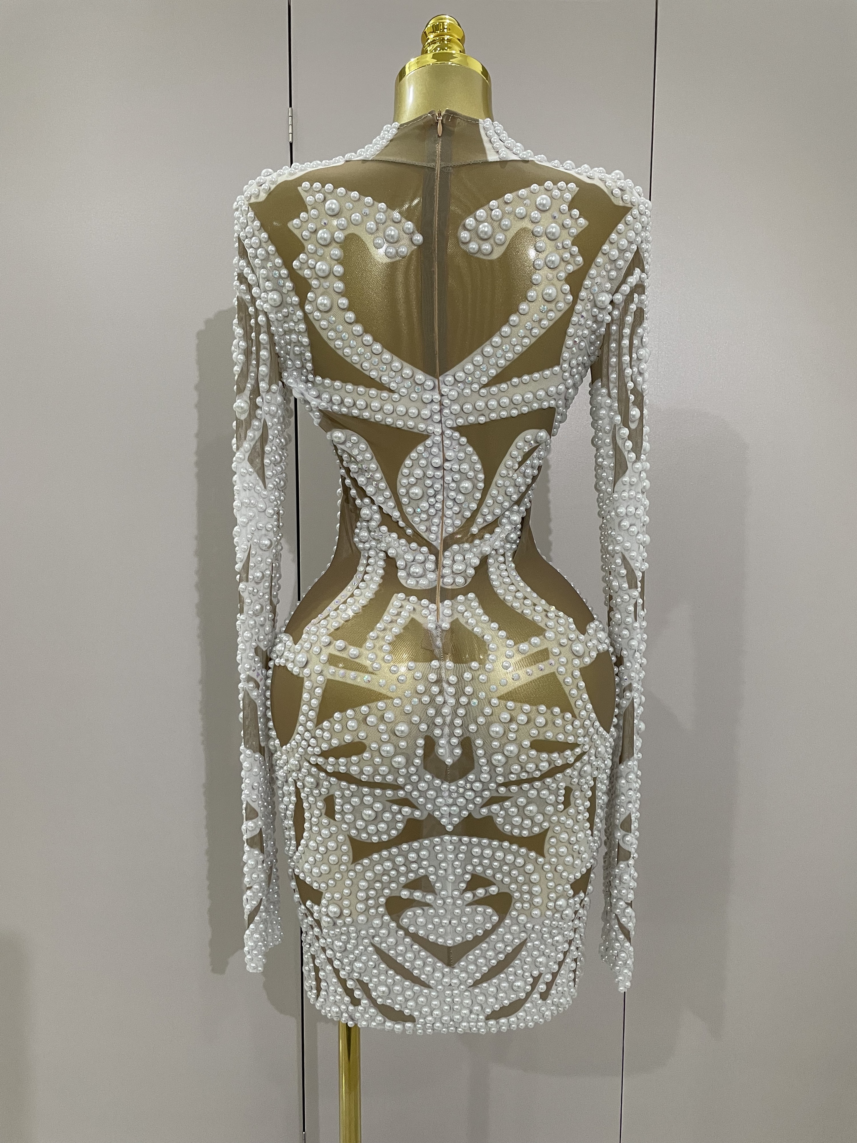 Nouvelle Robe de Soirée Élégante Haut de Gamme 2025 avec Strass AB et Perles, Robe Longue en Maille à Manches Longues pour Femme, Idéale pour Cocktail, Fête ou Mariage