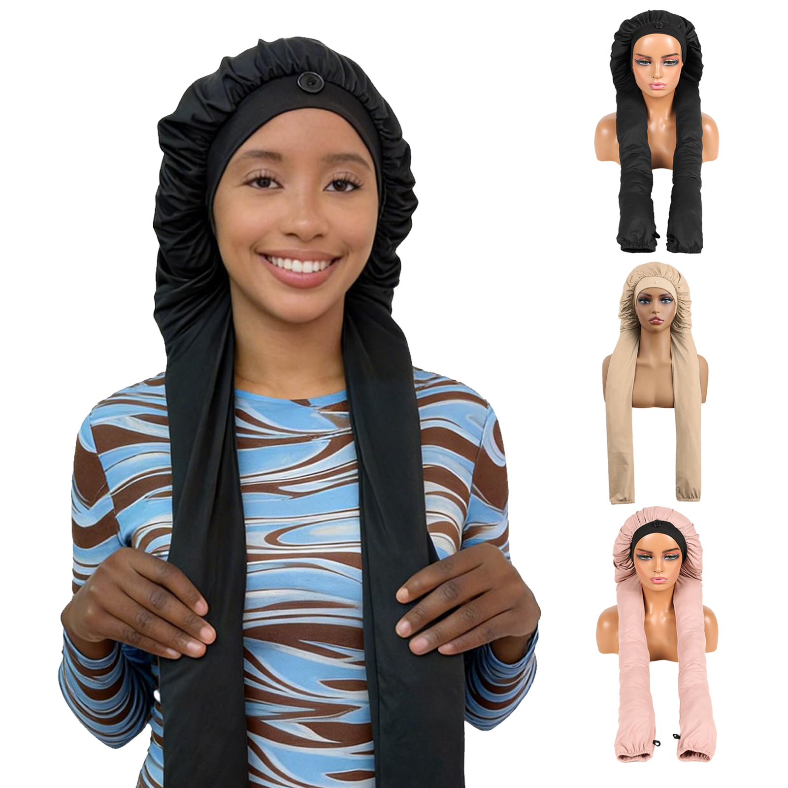 Bonnets de nuit pour cheveux longs 2-en-1 : Bonnets pour femmes, doux, respirants et lisses, et bonnets pour tresses