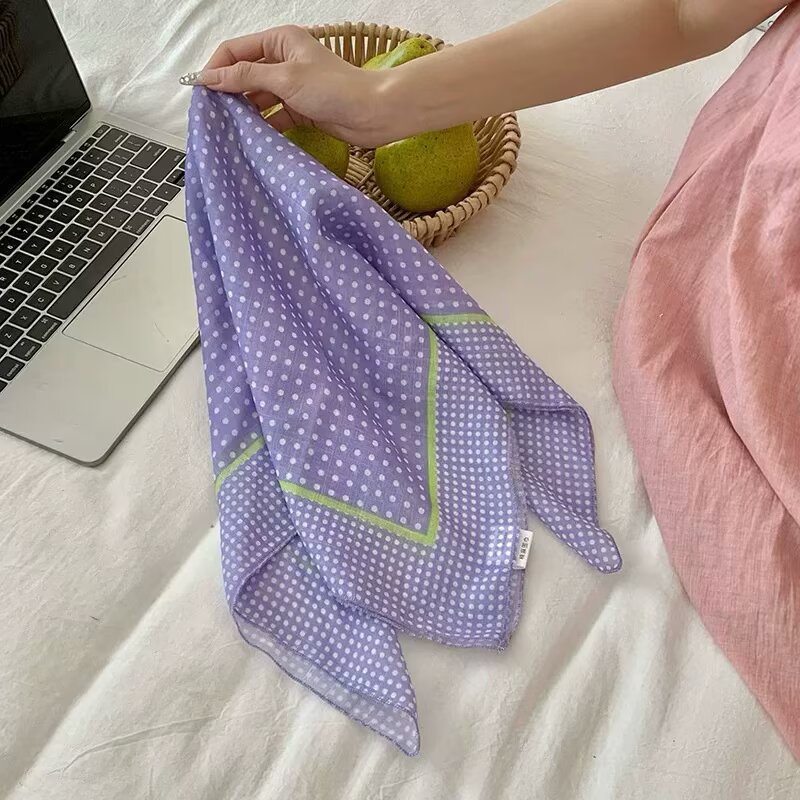 Écharpe pour femmes, petites foulards carrés de style coréen, frais et Simple, couleur violette, Style Floral, foulards rétro et artistiques