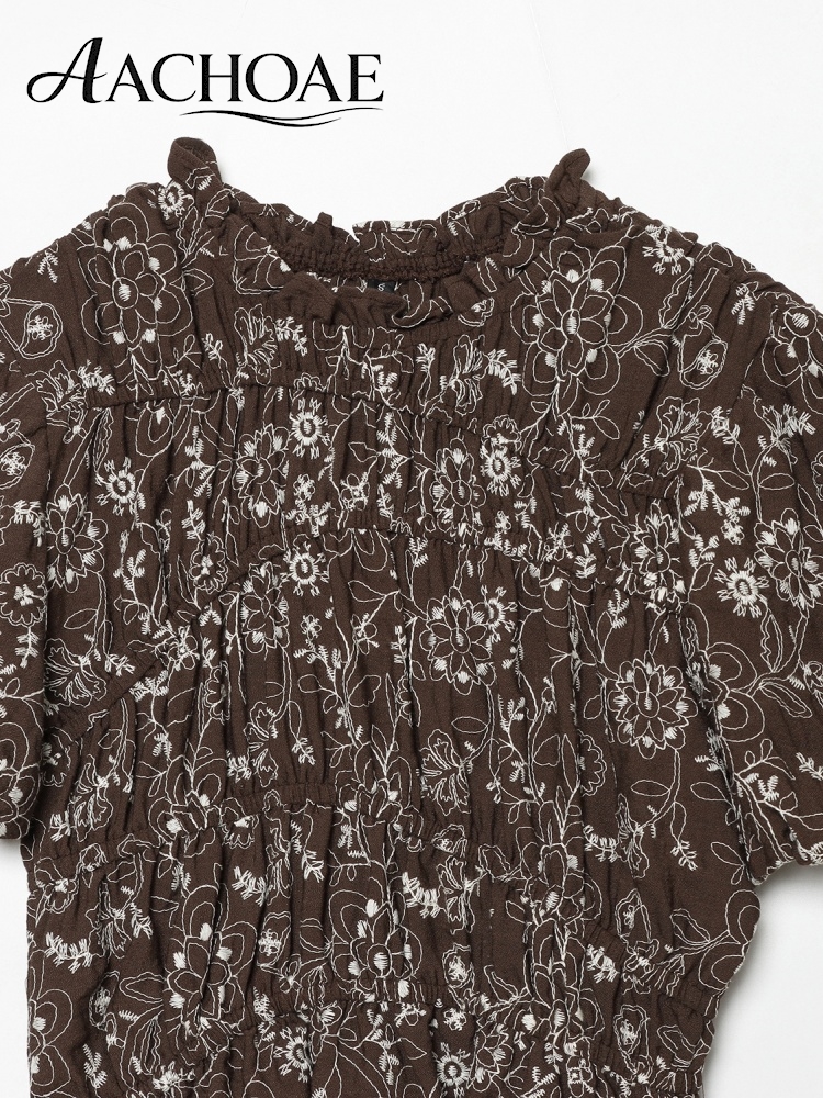 AACHOAE Blouse en coton brodée florale pour femme, haut à manches bouffantes et basque, chemise bohème vintage brodée, coupe ample décontractée pour l'été
