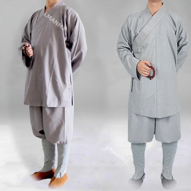 Traditional Chinese Buddhism Arhat Gown Set for Adult Men Monk Robe Clothes Top and Pants Buddhist Clothes
