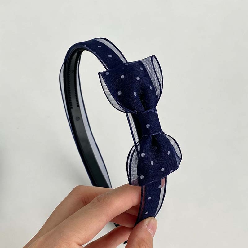 1PC Bandeau Vintage à Pois en Organza avec Nœud, Élégant, en Maille Transparente, Doux, Polyvalent, Accessoire Cheveux Quotidien pour Femme