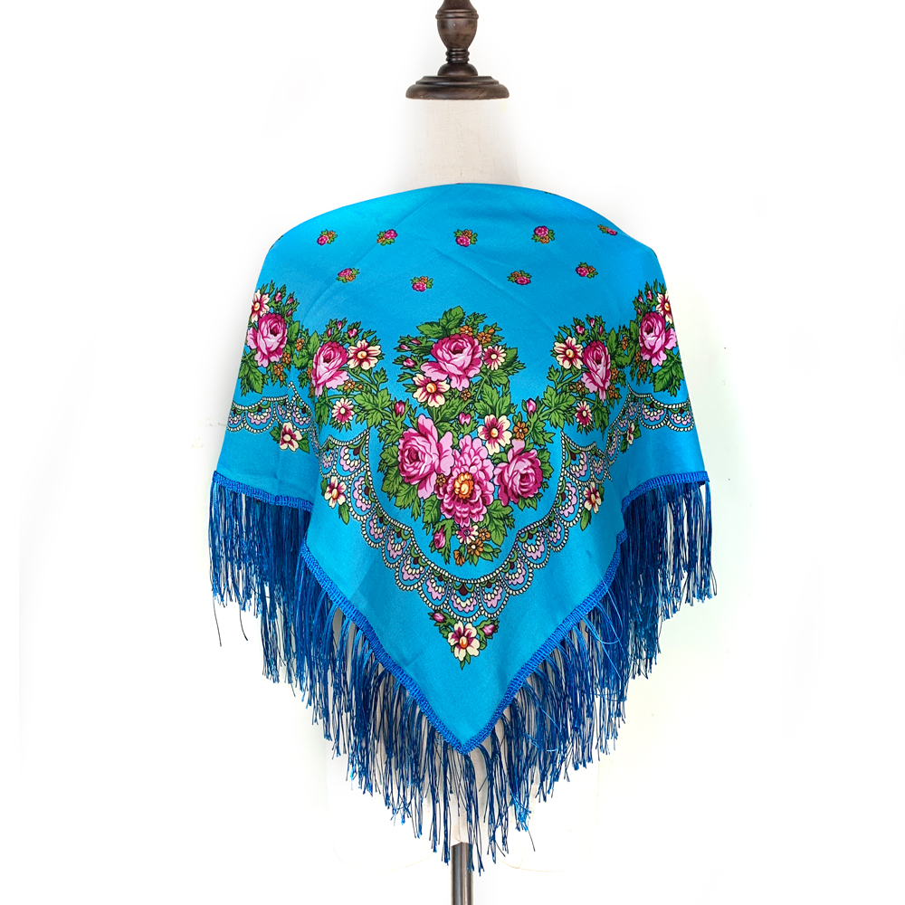 Foulard carré russe traditionnel pour femmes, imprimé Floral de luxe, Bandana à franges, châle, bandeau pour dames, enveloppes de tête Babushka