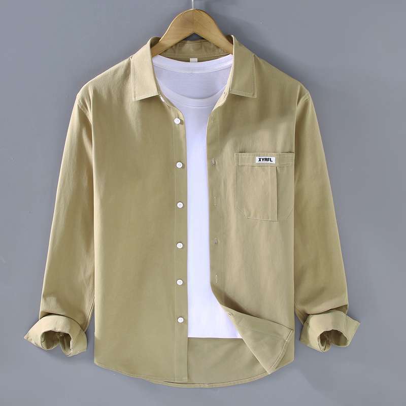 Chemise boutonnée monochrome à manches longues pour hommes, poche décontractée simple, tout match, tendance des vêtements, printemps, automne