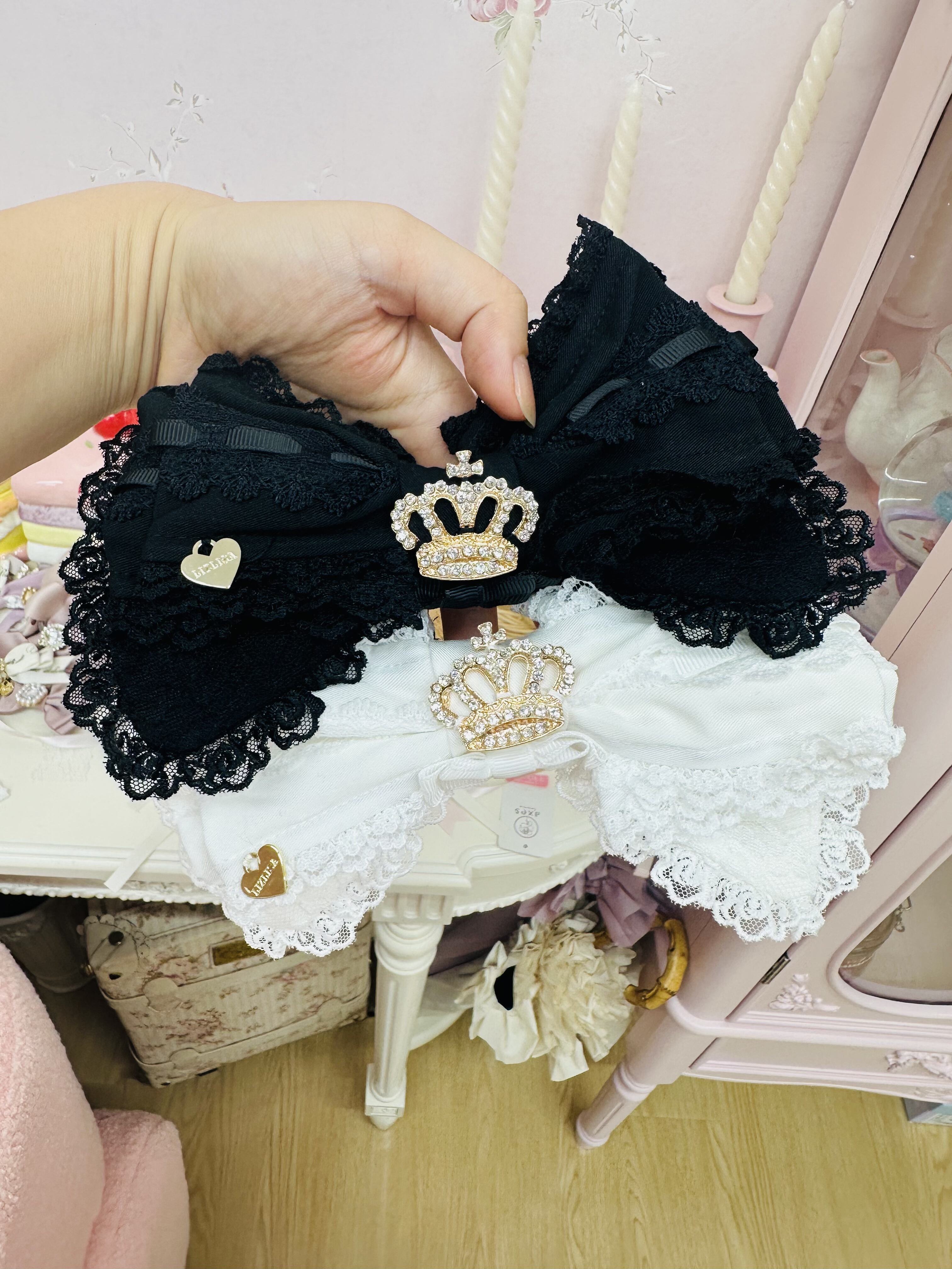 Dentelle belle couronne arc tout-match chapeaux japonais Preppy Style doux Patchwork décontracté bandeau nouveau Simple français minorité cheveux