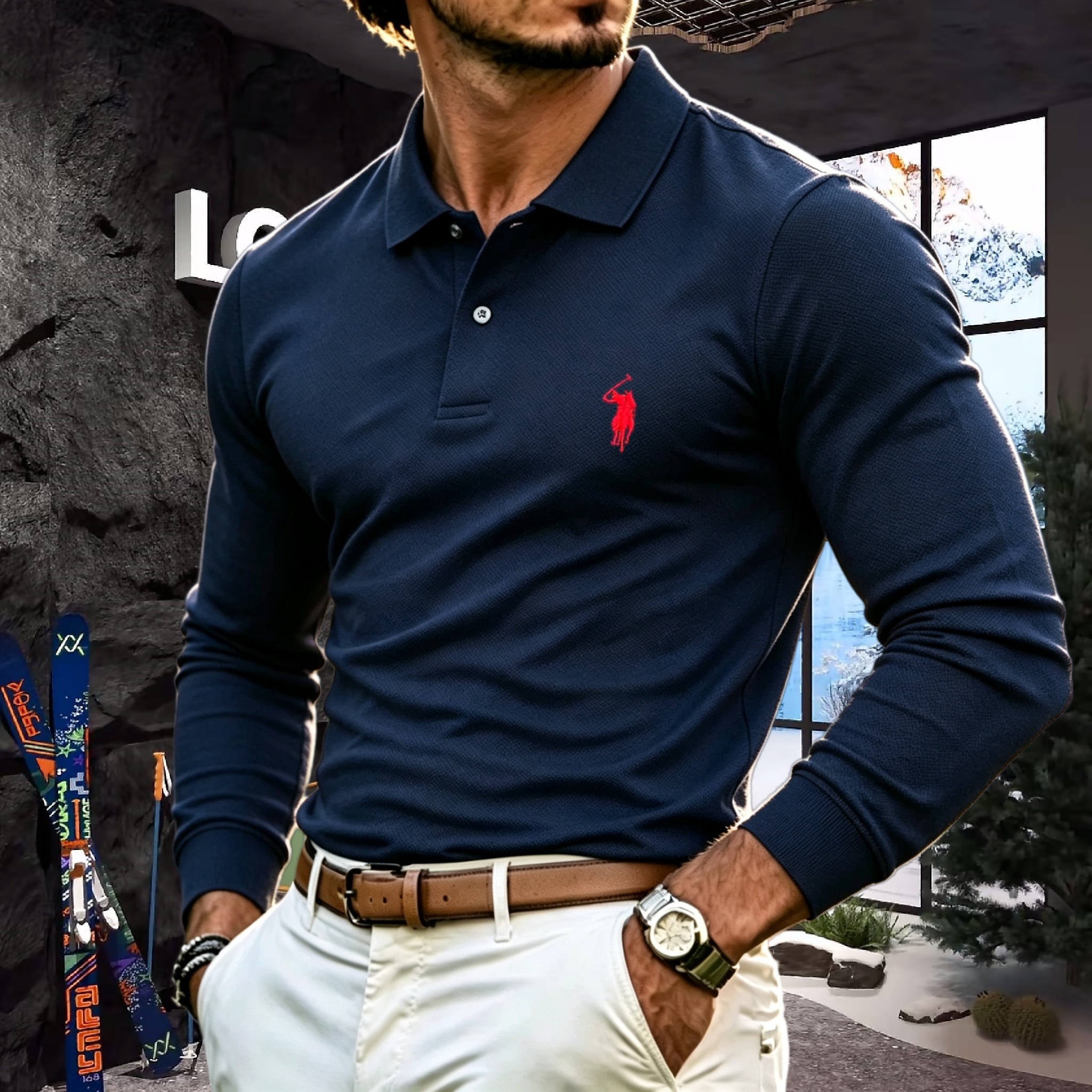 Polo à manches longues pour homme, 100% coton pur, marque haut de gamme, automne-hiver, broderie de luxe, haut de golf tendance, t-shirt décontracté