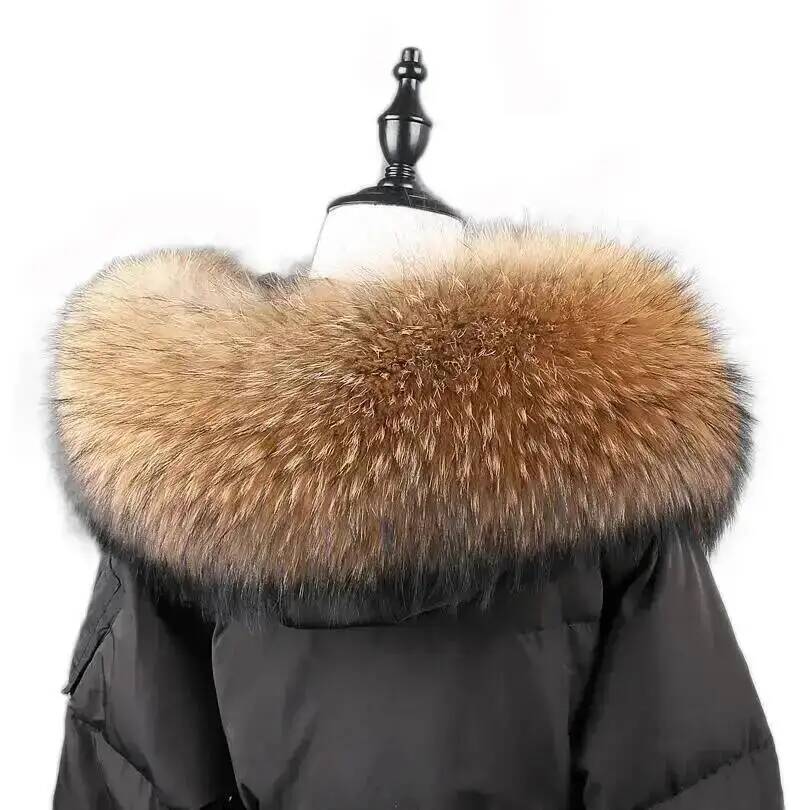 100% réel naturel fourrure de raton laveur écharpe femmes hiver mode luxe chaud haute qualité col de fourrure pour manteau bande à capuche grand silencieux