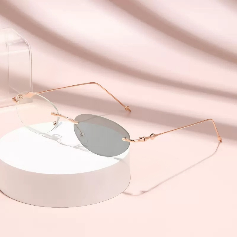 Petites lunettes photochromiques ovales pour myopie, femmes et hommes, monture sans cadre, verres négatifs, lunettes tendance pour l'extérieur -1.0-2.0-4.0