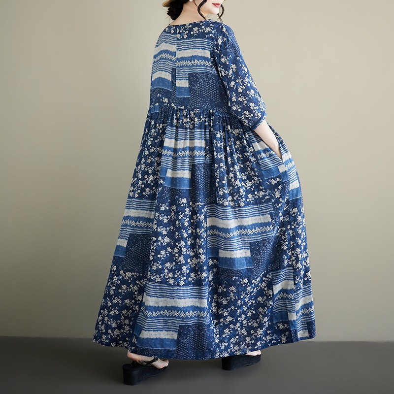 Nouvelle robe longue d'été décontractée et ample à manches courtes en coton vintage à motif floral pour femme, vêtement élégant 2026