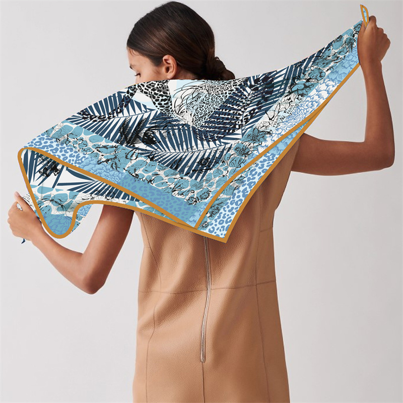 Foulard carré en sergé léopard pour femme, 90cm, châle de marque, hijab de luxe, bandana, pour la présidence
