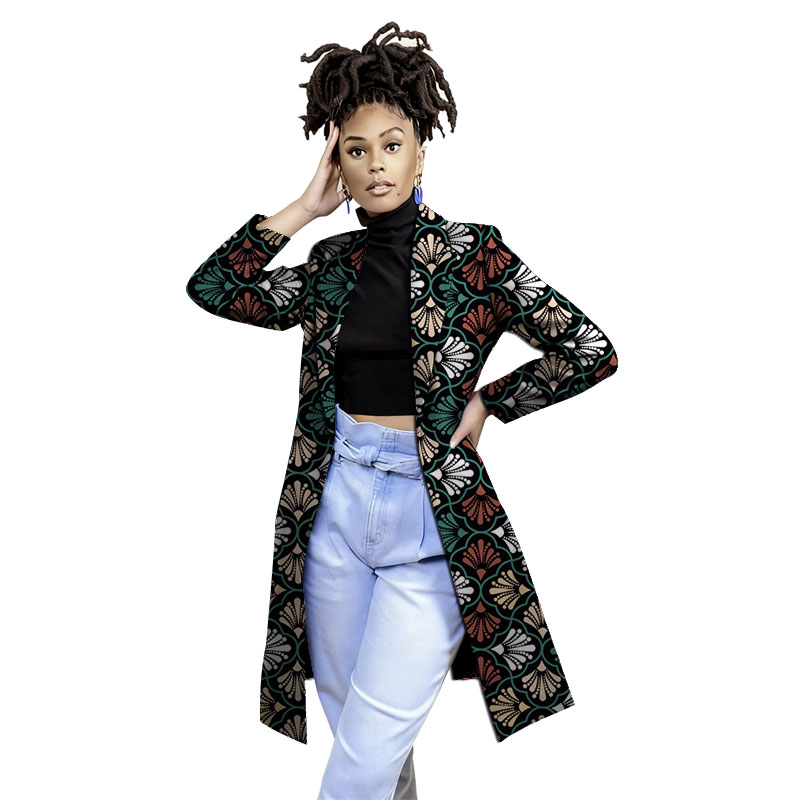 Trench-Coat élégant pour femmes, imprimé Ankara, longs Blazers, Couture africaine, Dashiki, bouton unique, vêtements d'extérieur décontractés