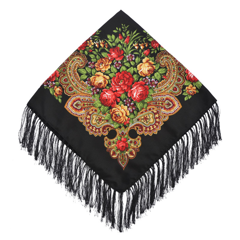 Foulard carré de Style National russe pour Femme, châle à franges, imprimé Floral, enveloppes de tête pour Femme, Hijab