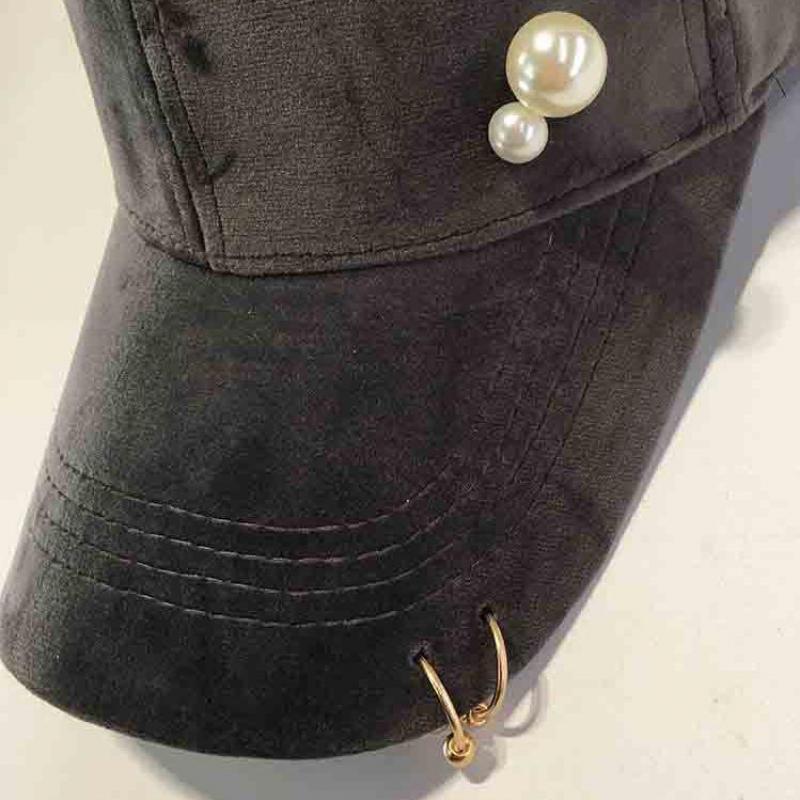 Casquette de Baseball en velours pour femmes, anneau doré, perles, chapeau, accessoires de couvre-chef à la mode, automne et hiver