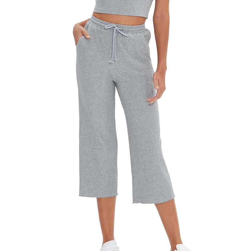 Pantalon décontracté en coton pour femme, pantalon de survêtement élastique, taille haute, jambe large, FJWith Pockets, 94% coton