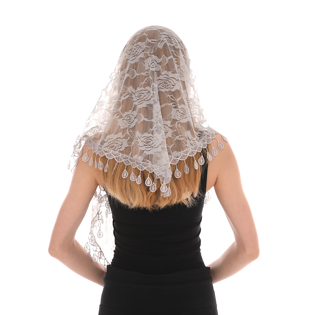 Écharpe triangulaire brodée pour châle d'église, châle de prière d'église catholique, voile en dentelle transparente à fleurs espagnoles, Cape de mariage