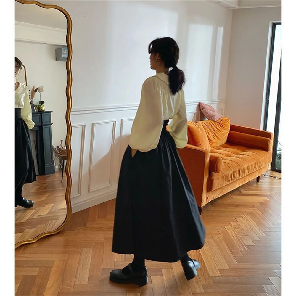2025 printemps automne jupes amples nouvelles jupes longues femmes taille haute longueur Midi a-ligne jupe Preppy décontracté mode coréenne plissée