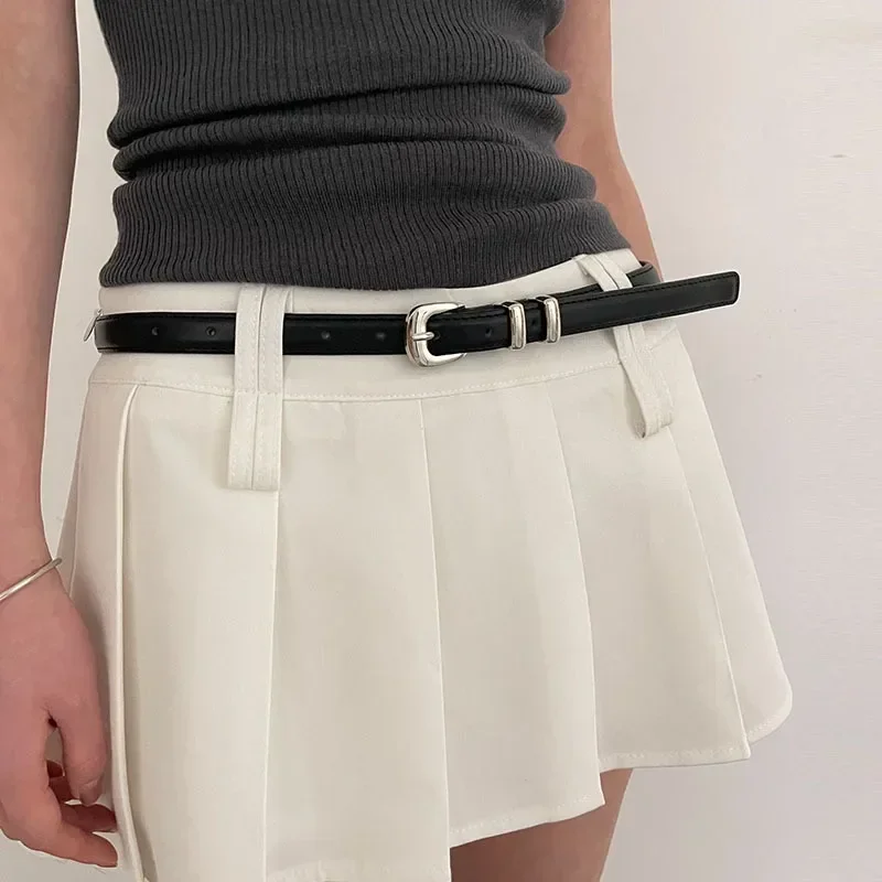 Ceintures à la mode pour femmes, noires, simples et fines, en PU, pour pantalons, jupes, polyvalentes, décontractées pour étudiants