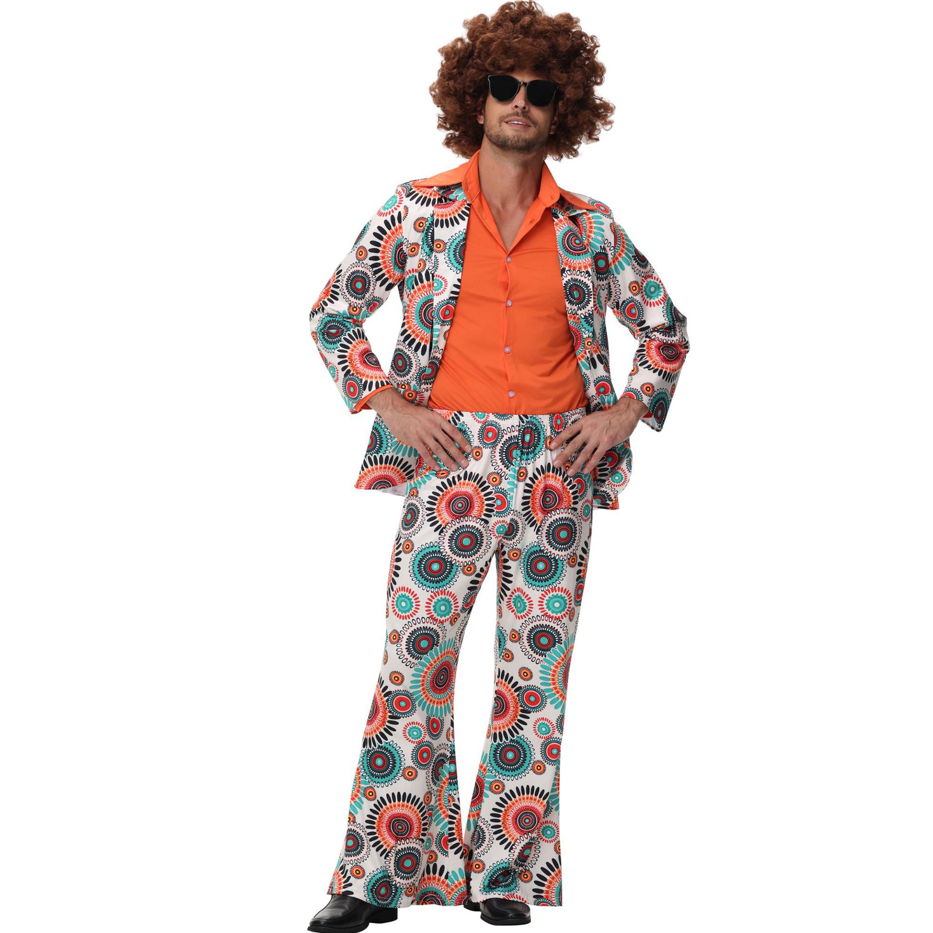 Costume hippie rétro des années 70 et 80 pour hommes et femmes, tenue de fête disco pour couples, déguisement hippie pour adultes, tenue de fête d'Halloween et de carnaval