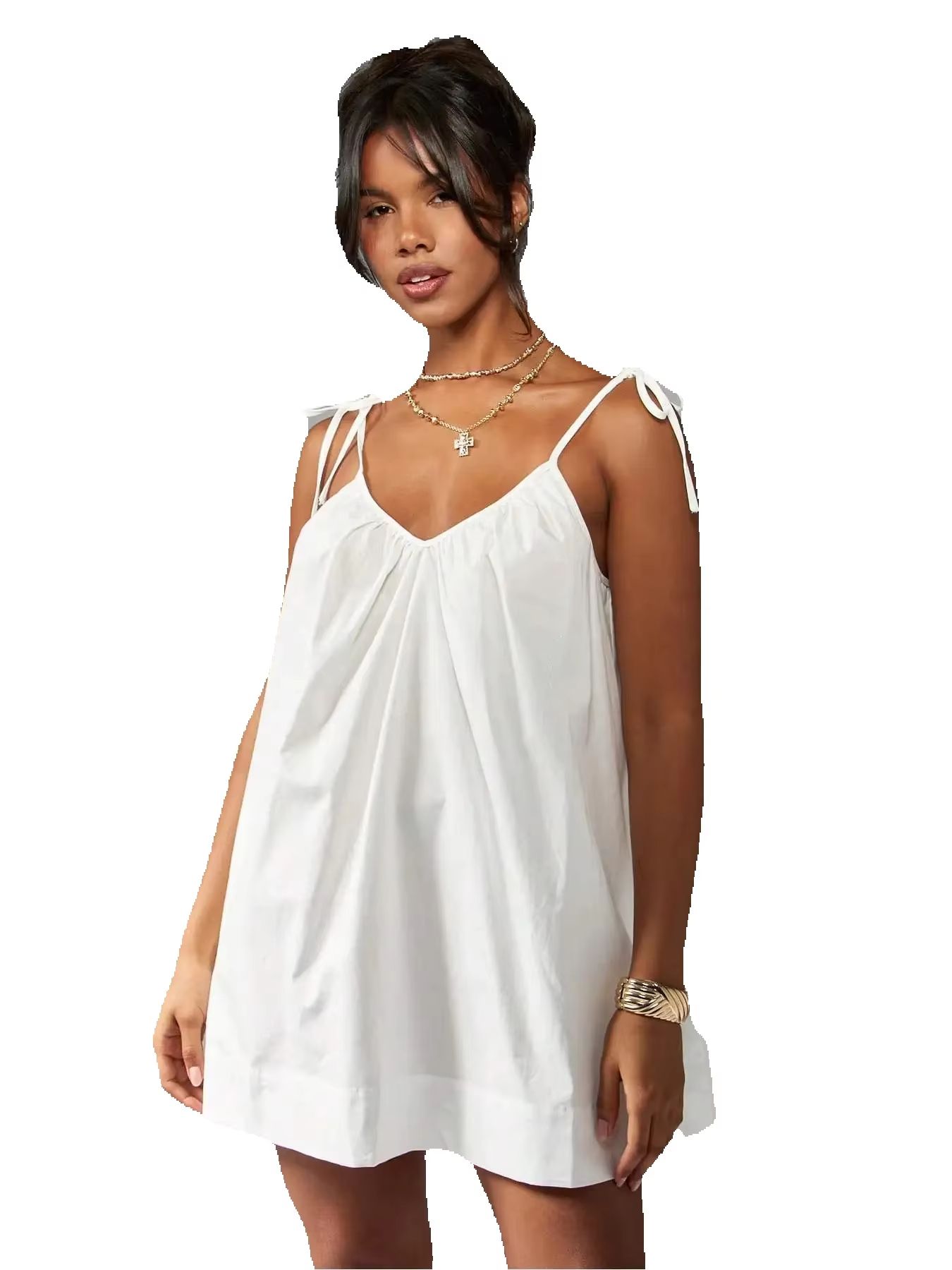 Robe décontractée pour femme à col en V, couleur unie, confortable, avec bretelles, mini-jupe courte, élégante et tendance