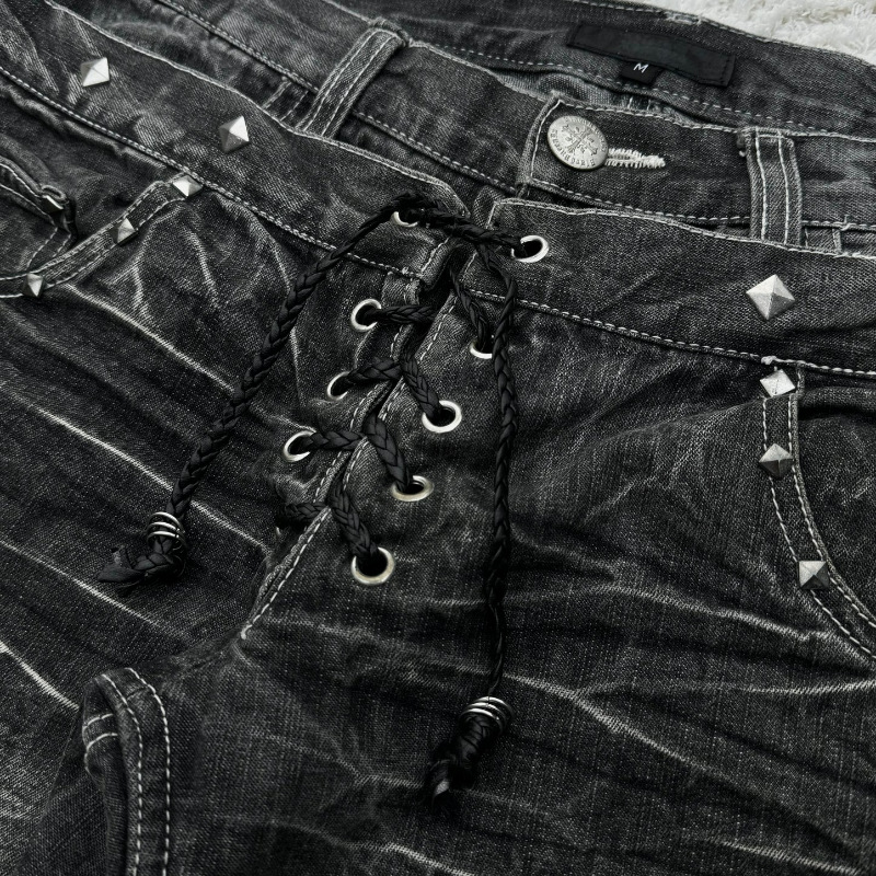 Jeans pour hommes Harajuku Vintage Streetwear, denim délavé et déchiré, pantalon à double taille, micro-évasé, coupe ample, long, décontracté, neuf