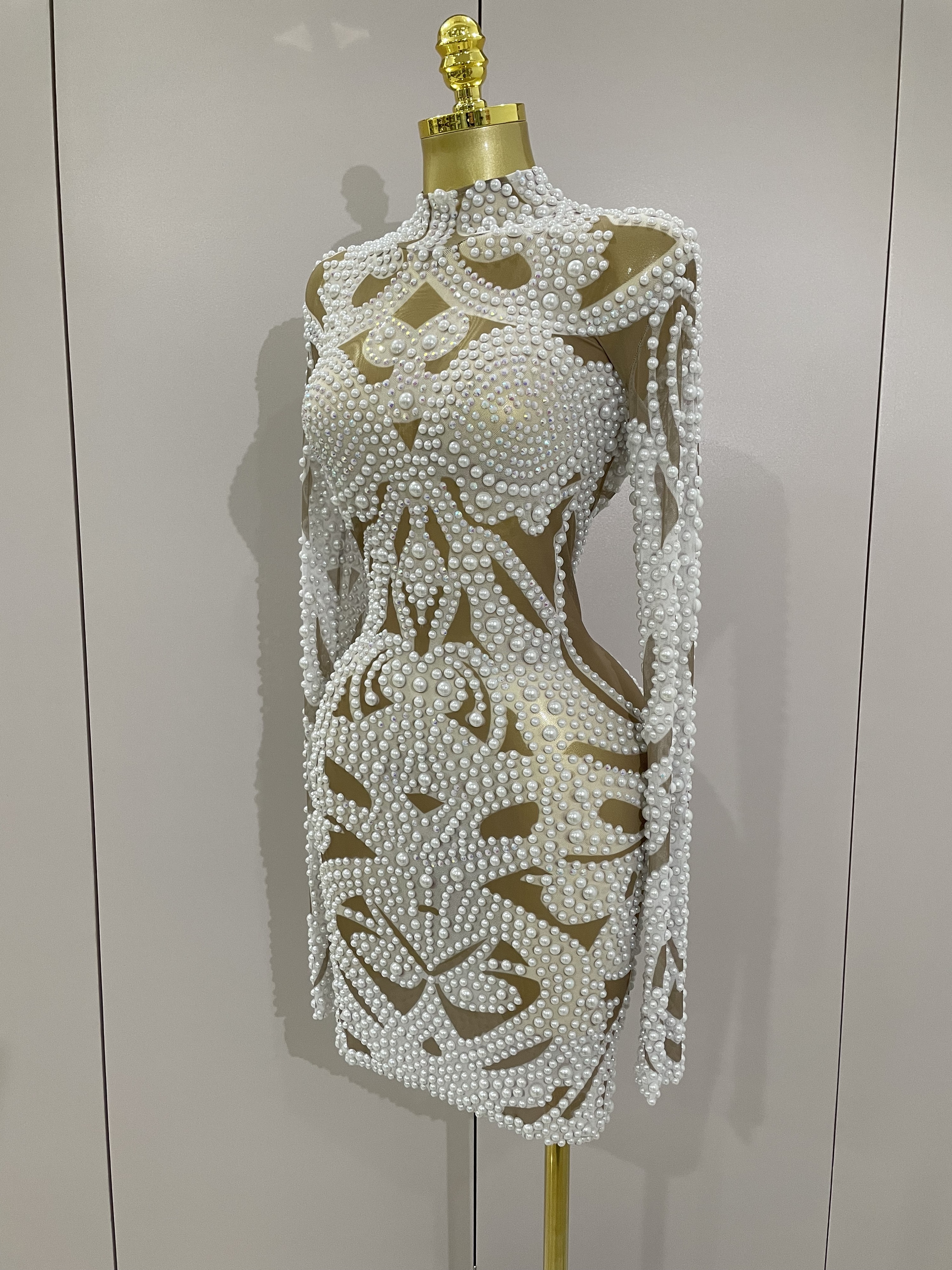 Nouvelle Robe de Soirée Élégante Haut de Gamme 2025 avec Strass AB et Perles, Robe Longue en Maille à Manches Longues pour Femme, Idéale pour Cocktail, Fête ou Mariage