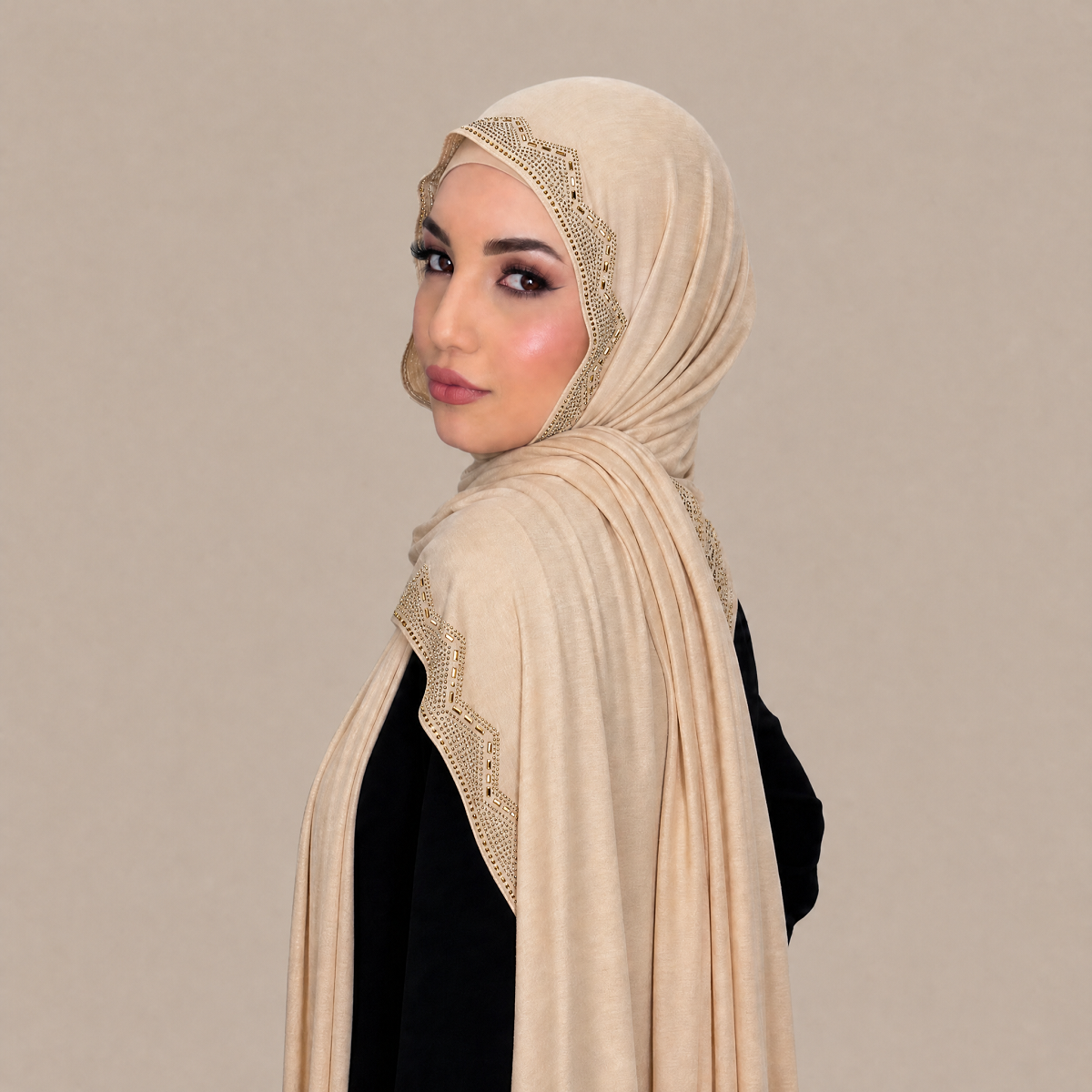 Hijab uni musulman en jersey, foulard long orné de strass, châle doux pour femme, turban, couvre-chef féminin pour Ramadan et Aïd