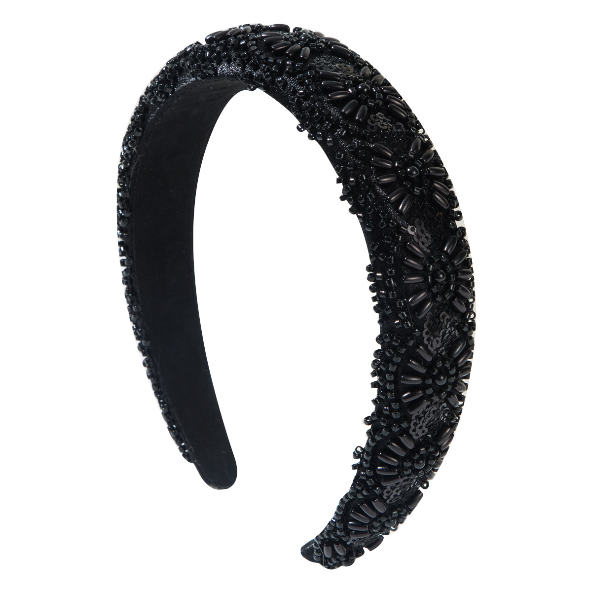 Serre-tête large rembourré à fleurs et perles pour femmes, fait main, avec perles florales, accessoire de cheveux pour mariage et fête