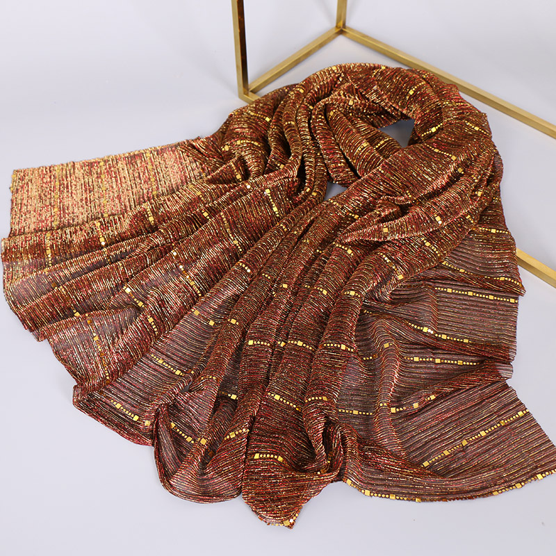 Écharpe Lurex Scintillante Dorée pour Femme, Hijab Musulman Chatoyant, Foulard Couleur Unie, Châle Brillant, Pashmina Islamique, Bandana, Foulard Femme